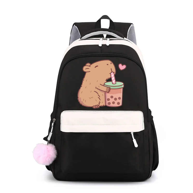 Mochila escolar con diseño de Apibara para niñas y niños, mochila escolar de dibujos animados de Apybara Harajuku, mochila con cremallera de gran capacidad