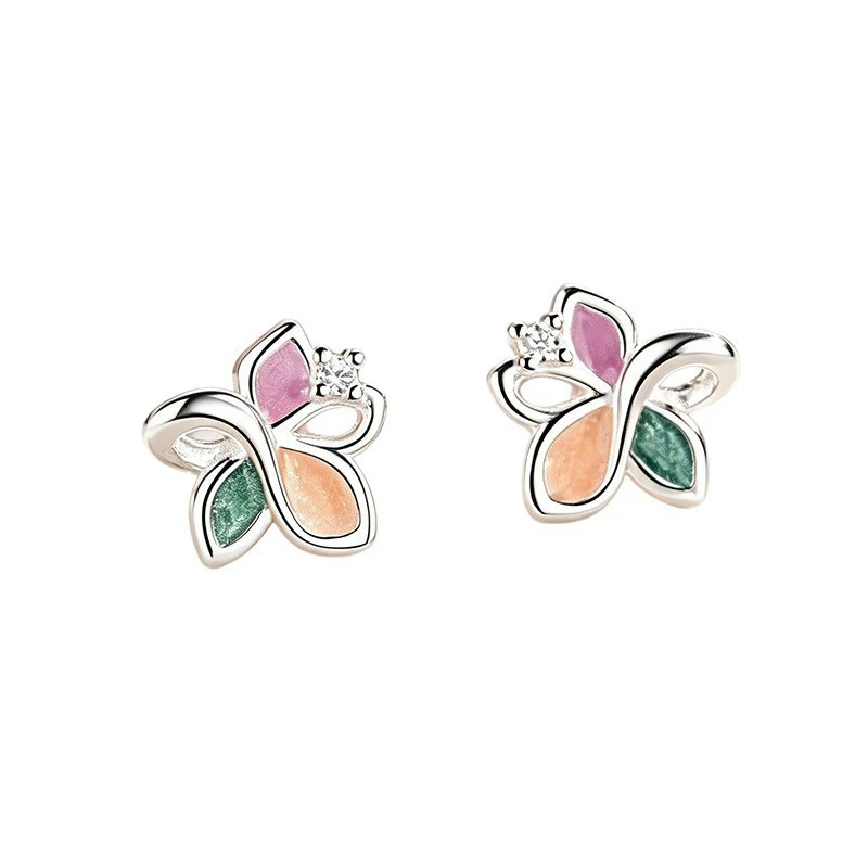 Foxanry Korean Style Zircon Flower Stud Earrings For Women Delicate Sweet Colorful Drop Glaze Birthday Party Jewelry Gift Серьги