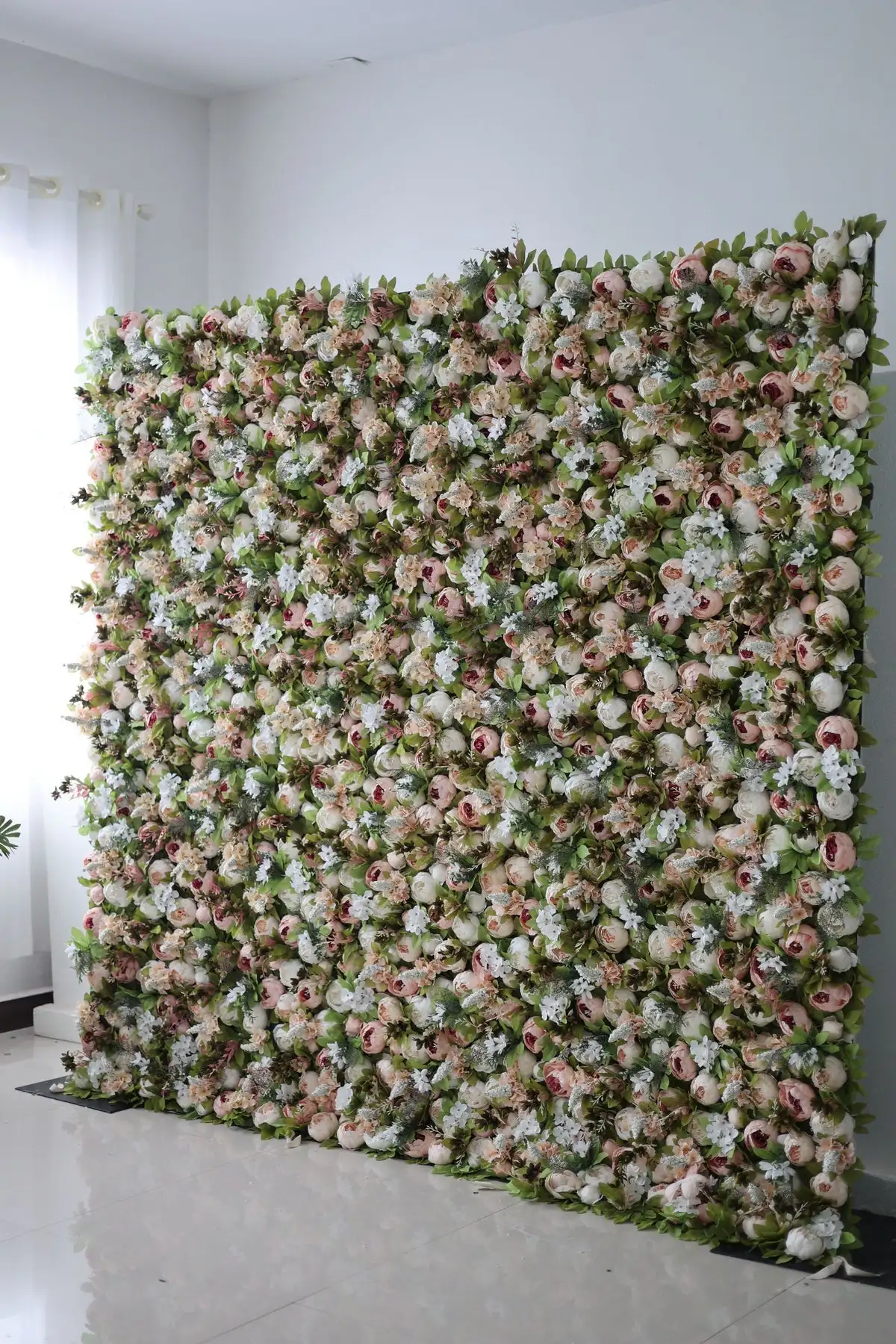 3D Deluxe edition pink white rose Green leaf series Flower Wall Floral Arrangement Wedding Backdrop Decor Event Prop Window