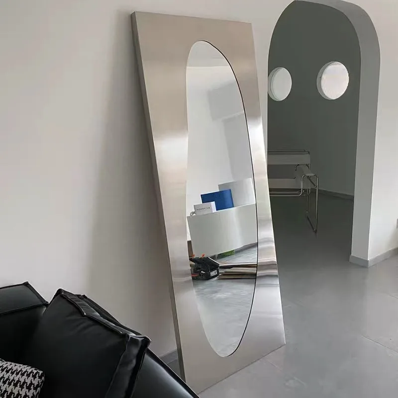 

Floor to ceiling shaped living room stainless steel frame mirror Nordic creative home full-length mirror