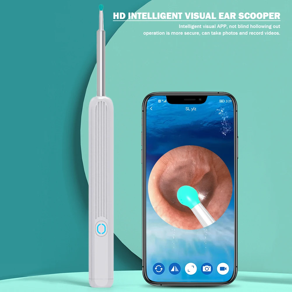 Wireless Intelligent Ear Pick 1296p Visual Otoscope Camera Ear Wax Remover Pick Spoon Cleaning Tools Luminous Endoscopy Wifi