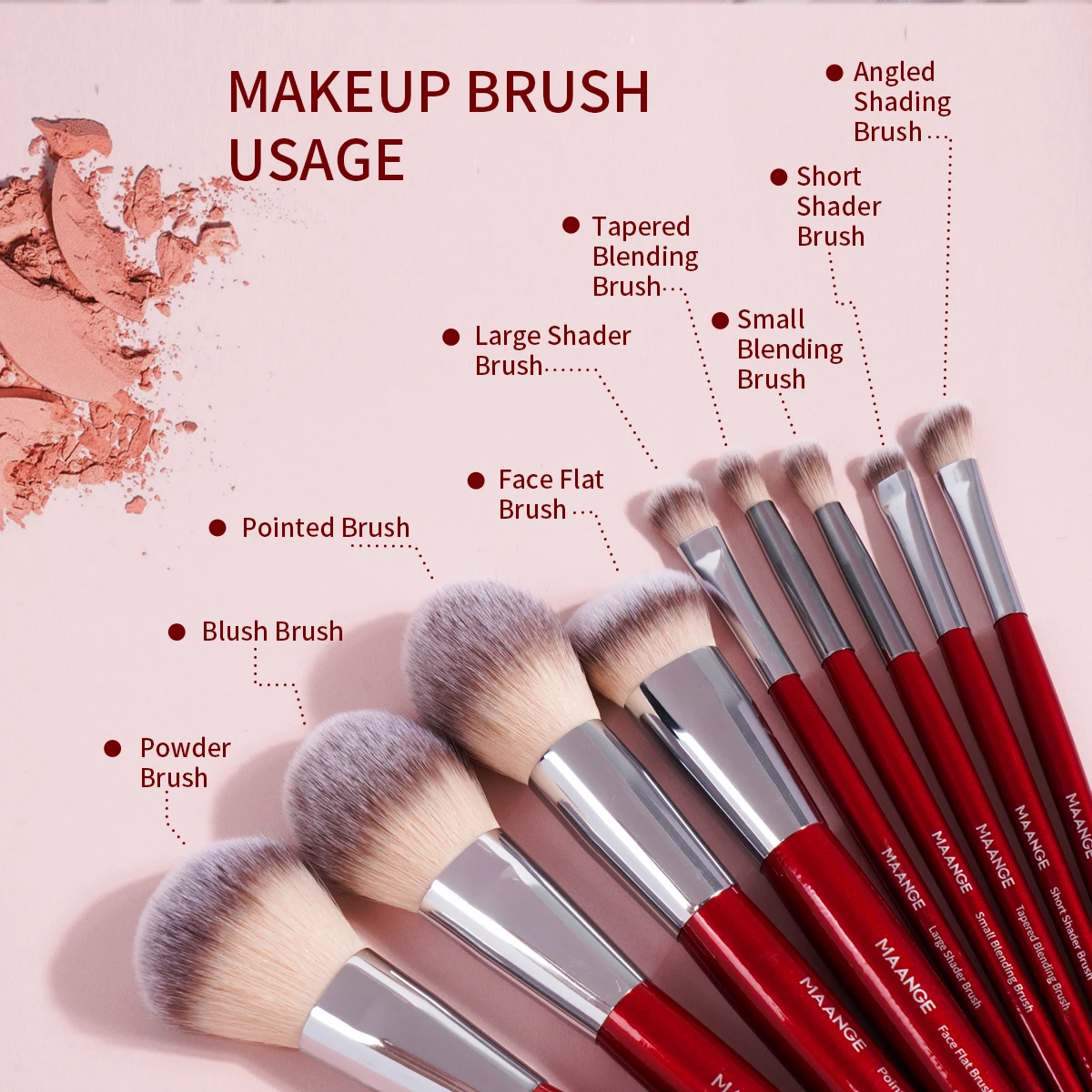 MAANGE 9PCS Makeup Brush Set Pro Foundation Concealer Eyeshadow Blush Brush Blending Soft Dense Hair Cosmetic Beauty Tools