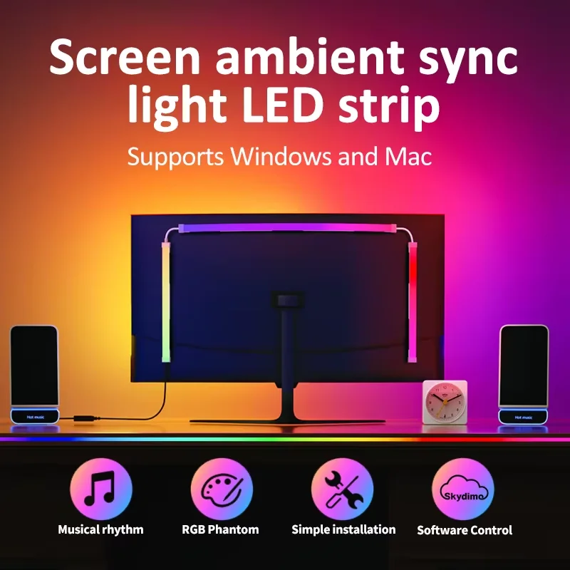 32/34 Inch USB PC LED Strip Lights Computer Sync Light Strip Monitor RGB Screen LED Backlight for Gaming Room Atmosphere Decor