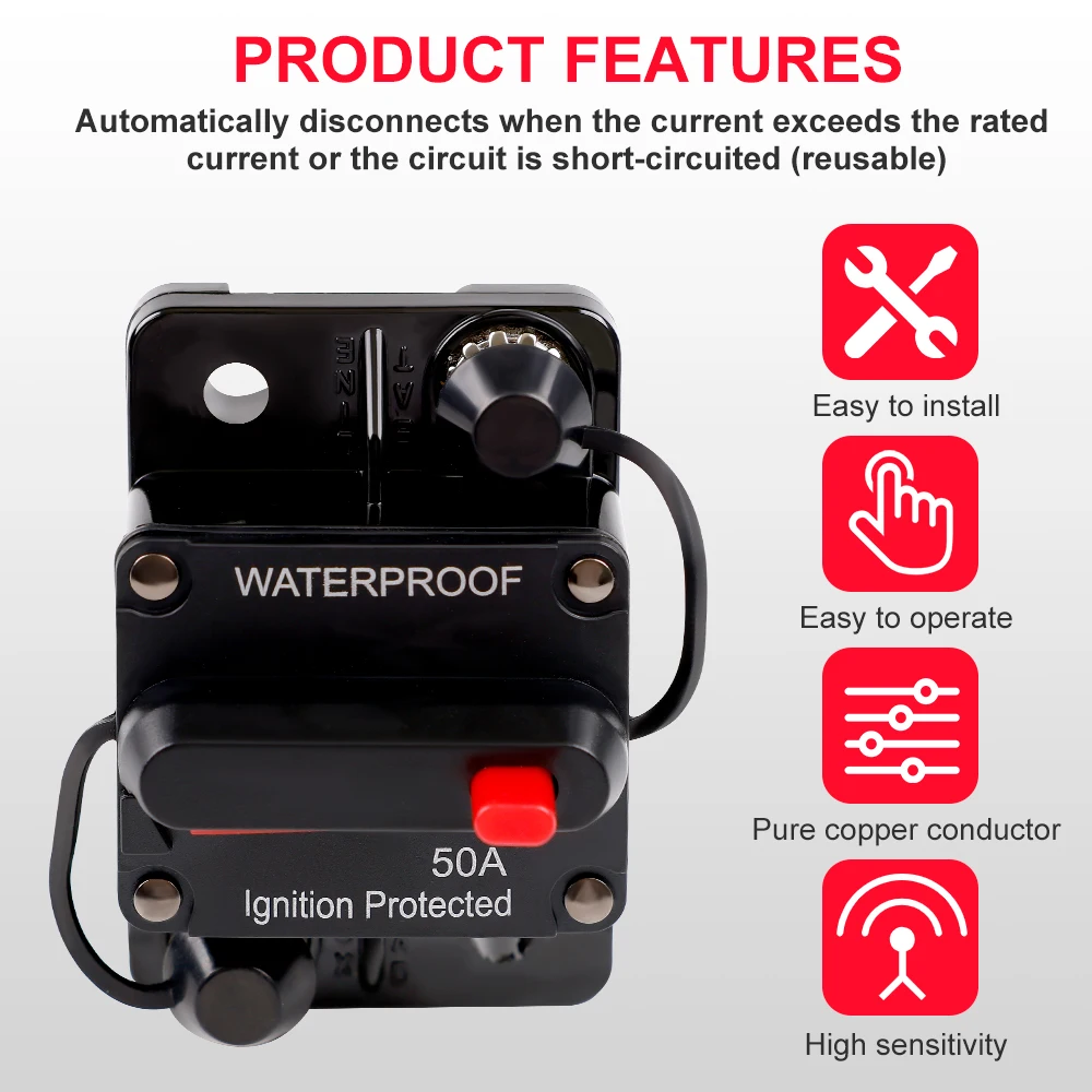 30A-300A Circuit Breaker 12V - 48V DC 12 Volt Circuit Breaker Inline with Manual Reset Waterproof for Marine Boat Trolling Car image 3