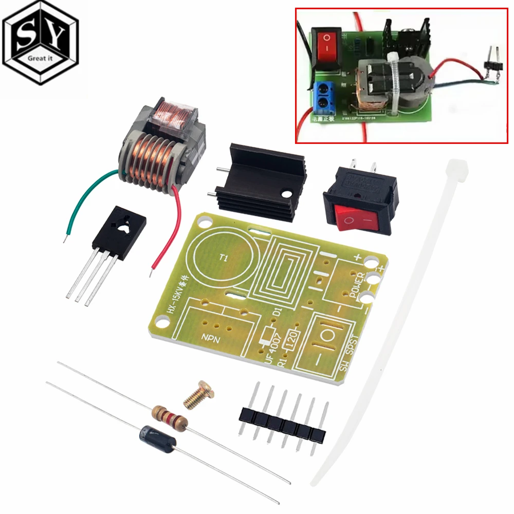 15KV High Frequency DC High Voltage Arc Ignition Generator Inverter Boost Step Up 18650 DIY Kit U Core Transformer Suite 3.7V