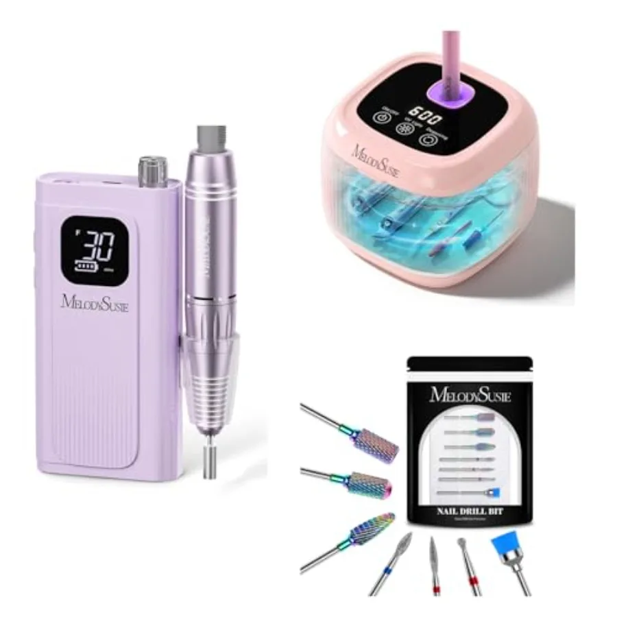 

Аккумуляторная фрезерная машинка для маникюра 30000 об/мин с функцией очистки 2-в-1 и набором из 7 насадок для салона и домашнего использования, серебристая