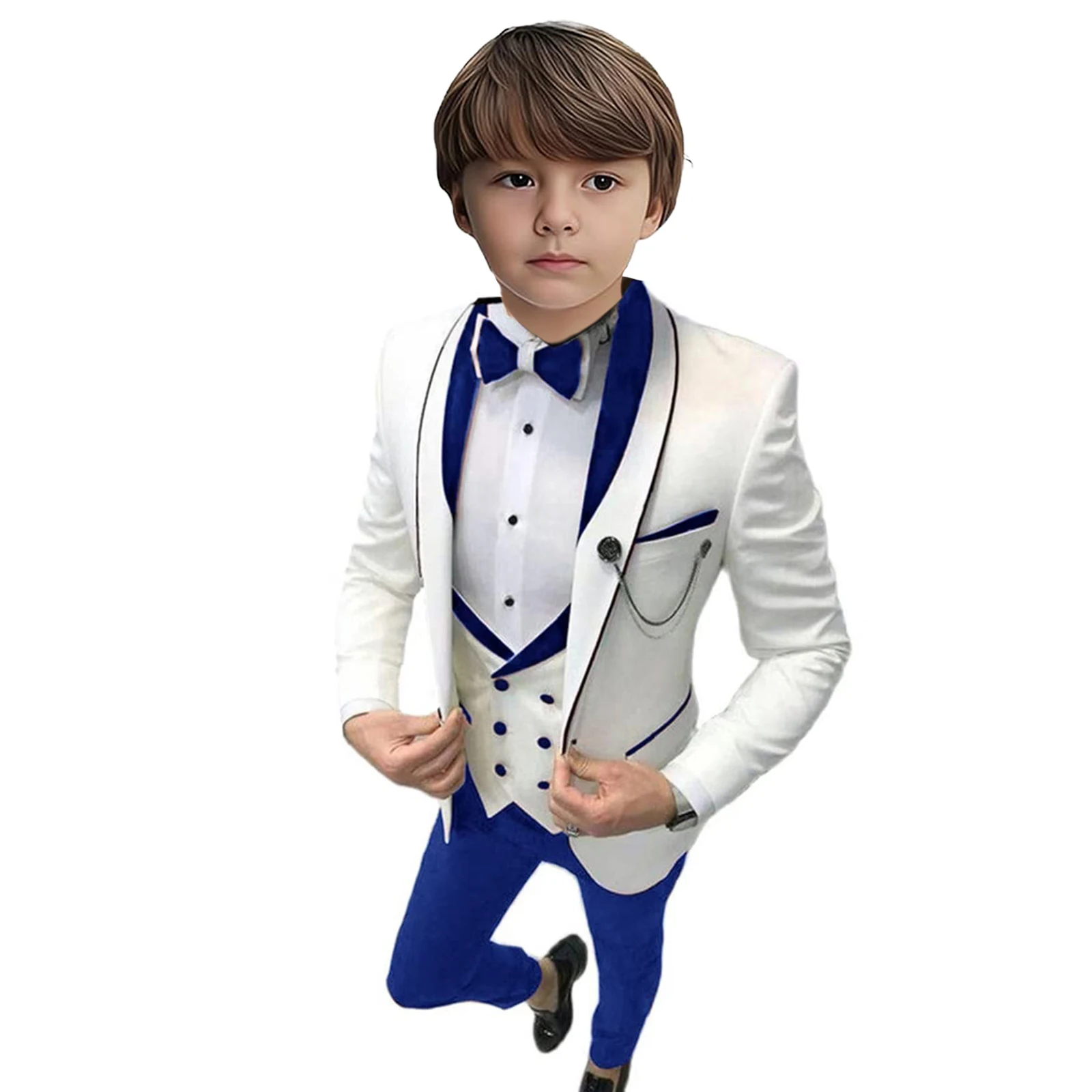 Prince Boys Wedding Suit Royal Blue Kids Vest Shirt Pants Bowtie 4PCS Photography Suit 2024 Child Birthday Ceremony Costume Set