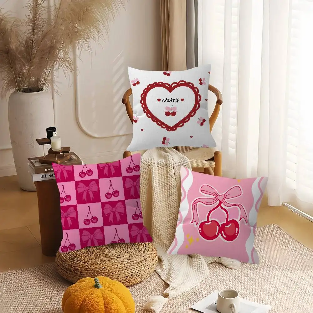 Pink Bow Cherry   Maple Design Cushion Cover Happy Autumn Harvest decor Holiday Decorati Pillow Cover