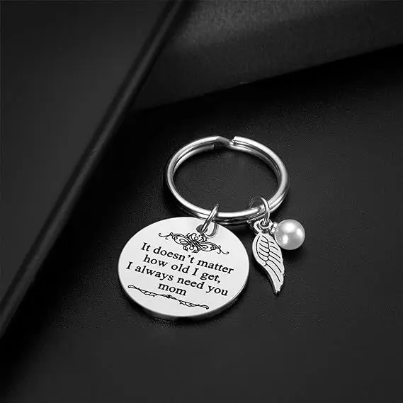 Mother's Day Gifts from Daughter Son for Mom - Stainless Steel Minimalist Waterproof Keyring Mom Keychain Key Chain 30mm