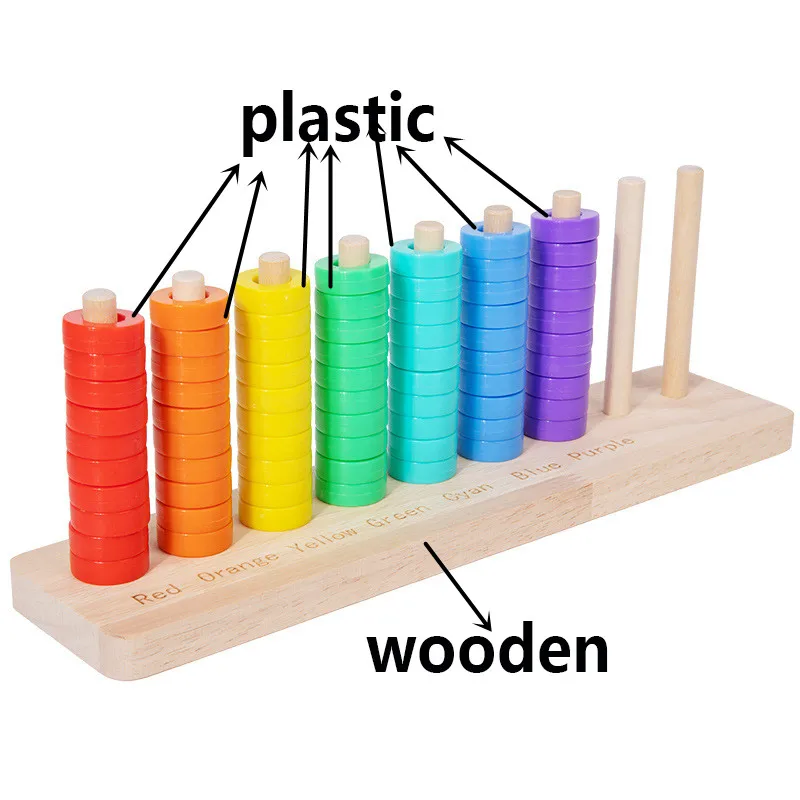 ของเล่นเรียงวงแหวนสีรุ้งเพื่อการศึกษา ฝึกการจดจำสีและการจำแนกประเภท สำหรับเด็กอนุบาล ของเล่นเสริมพัฒนาการกล้ามเนื้อมัดเล็ก
