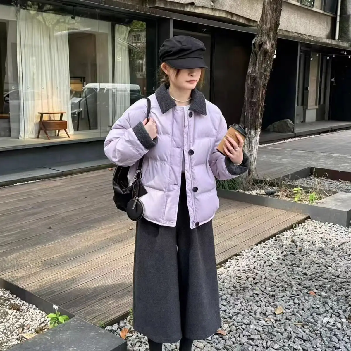 Winter High Quality Lapel Splice Down Jacket Female Thicken Warm Parker Jacket Women White Duck Down Single-breasted Outwears