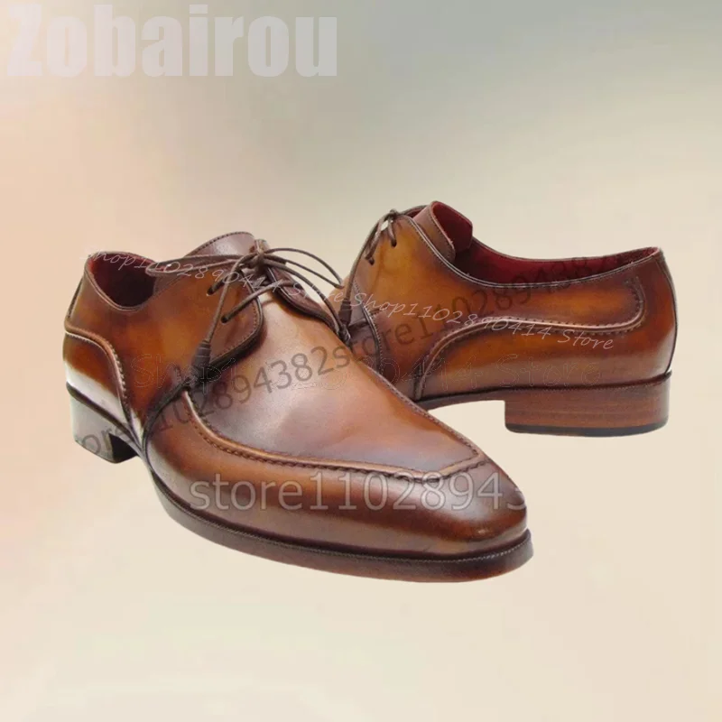 Chaussures Derby carrées marron pour hommes, design de couture, à lacets, luxueuses, faites à la main, fête, banquet, bureau, robe, mode, Parker