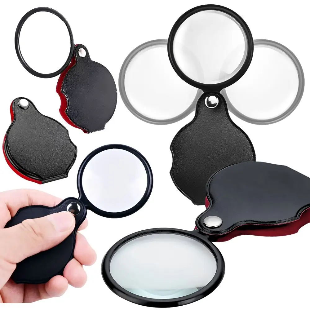 1/2/4pcs 10X Compact Folding Magnifying Glass Pocket Size Handheld Magnifier with Protective Leather Cover for Daily Use YMY