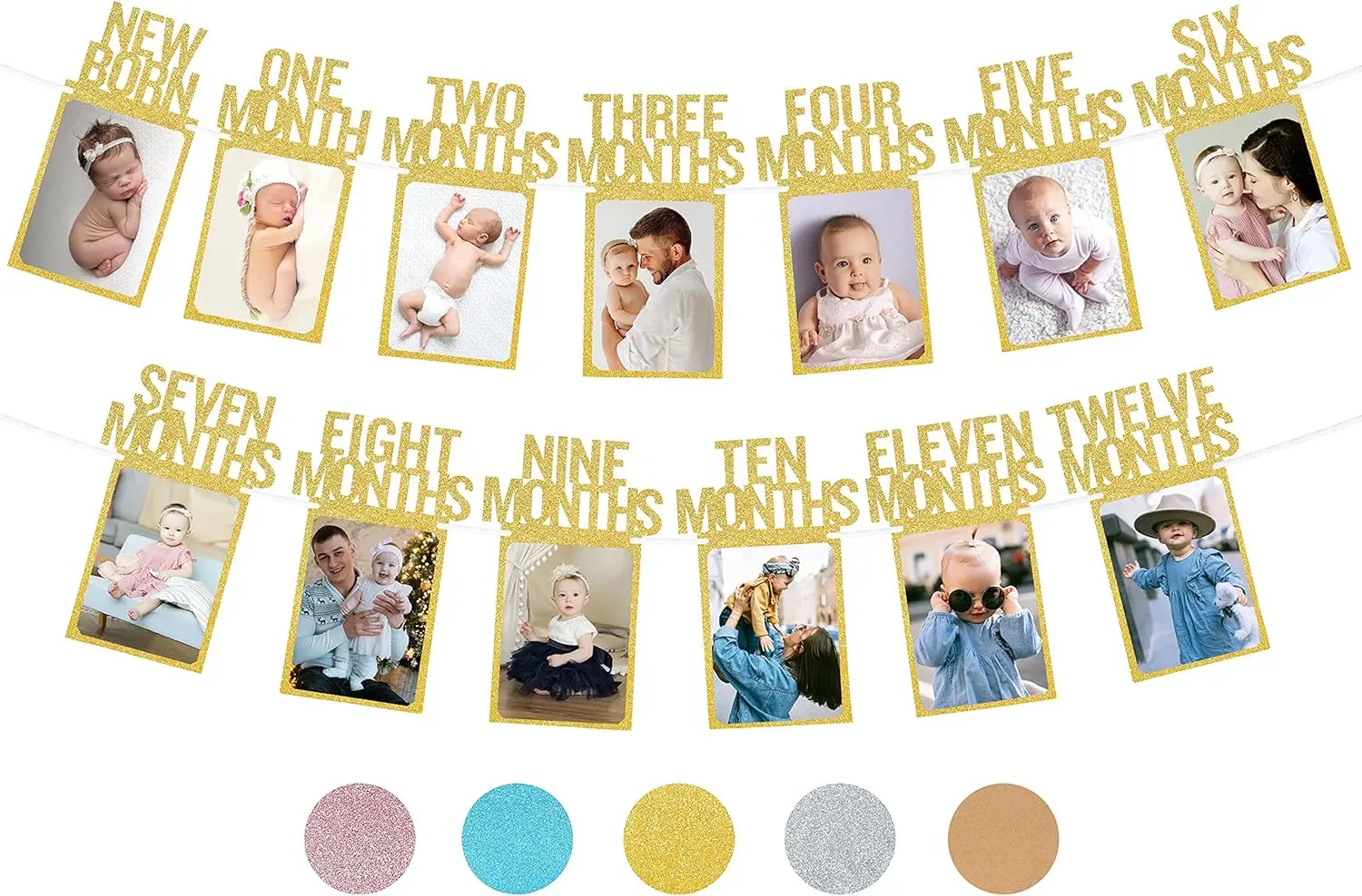 Banner fotográfico de primer cumpleaños para bebé de recién nacido hasta 12 meses, decoraciones de primer cumpleaños, hitos mensuales, pancarta con marco