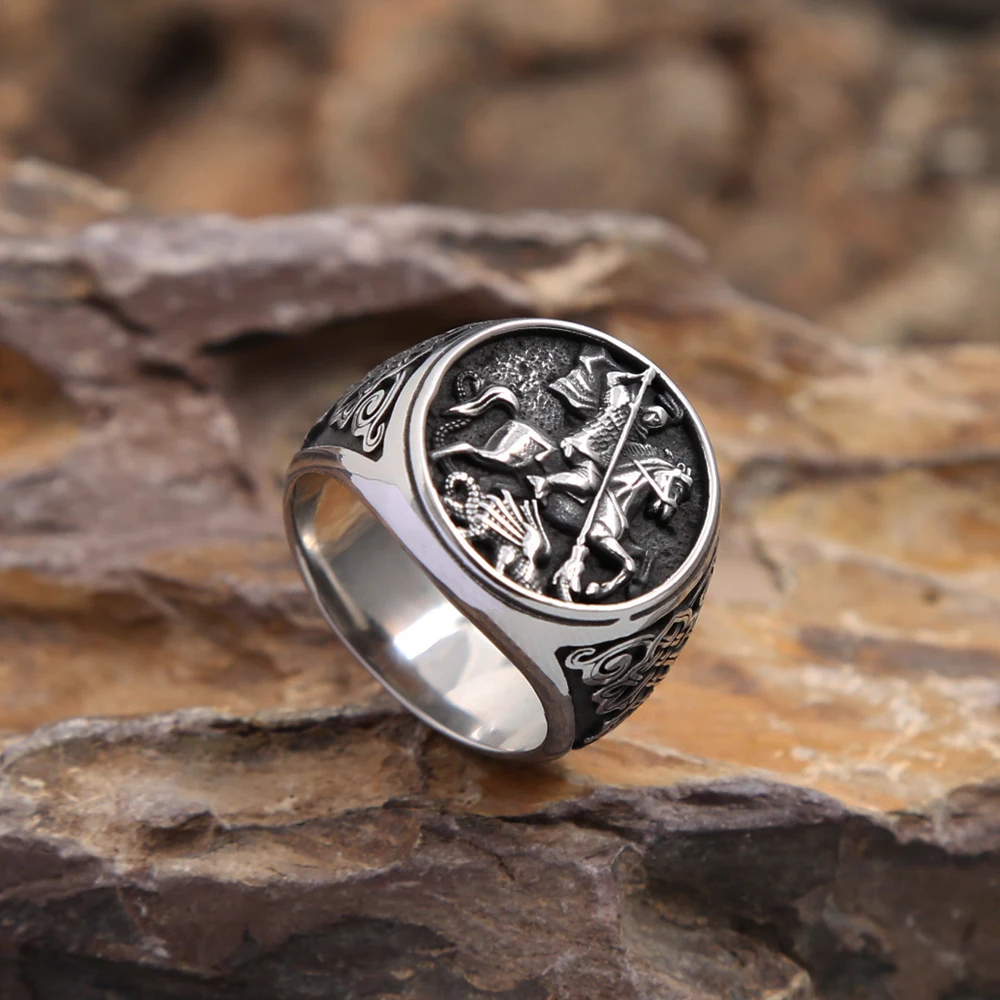 Punk Vintage Knight Riding Ring For Men Boys Gothic 316L Stainless Steel Viking Celtic knot Rings Fashion Jewelry Gift Wholesale