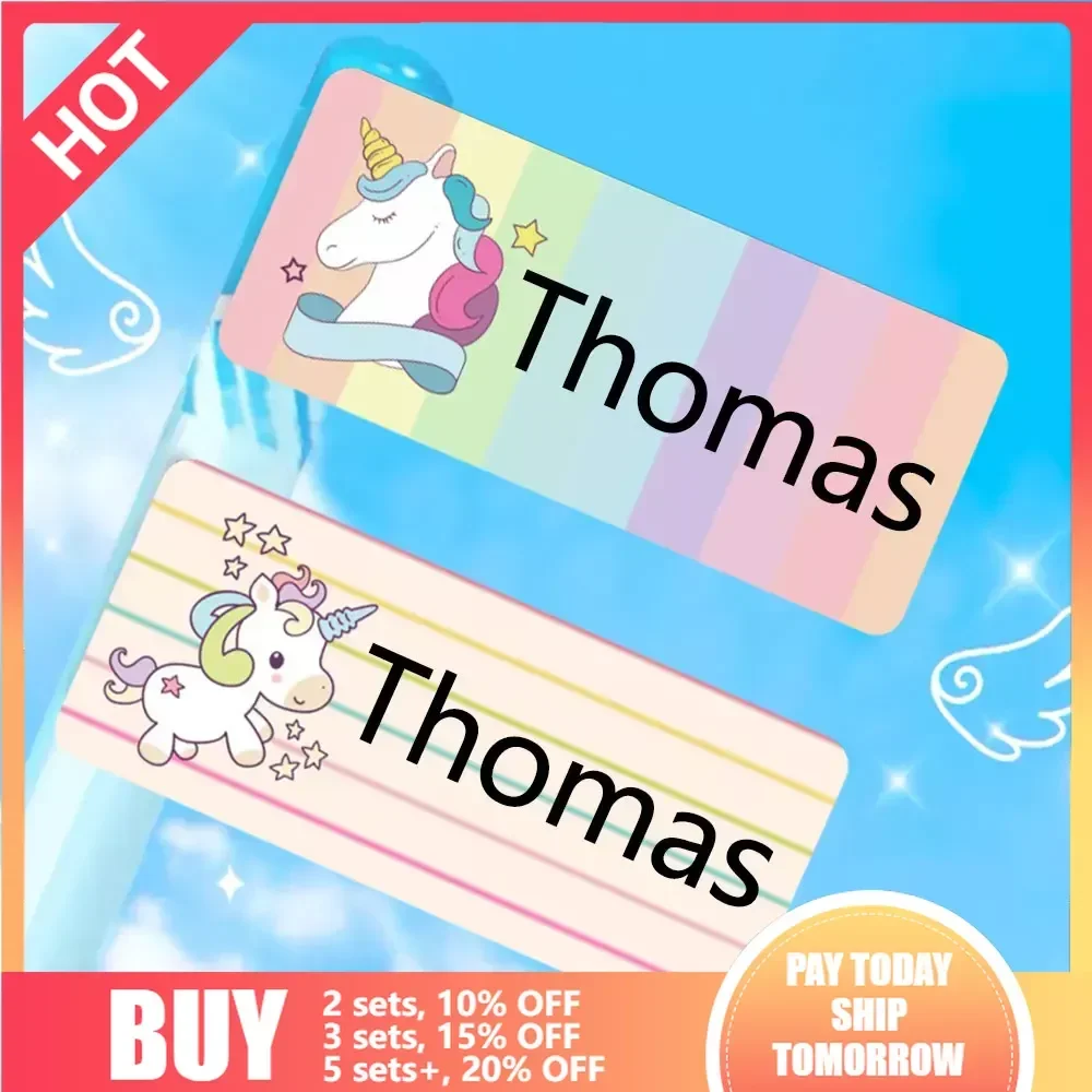 28*13mm Name Sticker Customize Waterproof Stickers Personalized Labels Kids School Stationery Fruit Animal Dinosaur Unicorn Tag