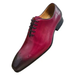 Fashion Dress Shoes Oxfords Leather Shoes for Men High Quality Elegant Red Social Business Wedding Evening Party Lace Up Pointed