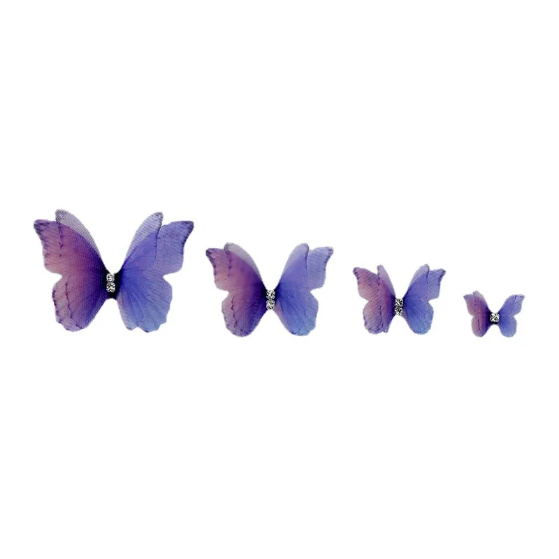 100pcs Gradient Color Organza Fabric Butterfly Appliques 50mm Translucent Chiffon Butterfly For Party Decor, Doll Embellishment