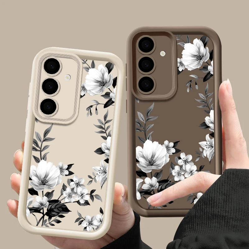 Black-white Flower Case For Samsung Galaxy S25 S24 S23 S22 Ultra S21 S20 FE A14 A15 A16 A25 A26 A34 A35 A36 A54 A55 A56 5G Capa - náhled 3