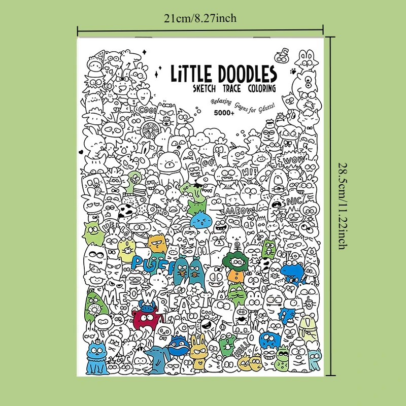 16 Pages Little Doodles Adult Coloring Book, Sketch Trace & Coloring Drawing Book, Can Be Colored and Traced view 2