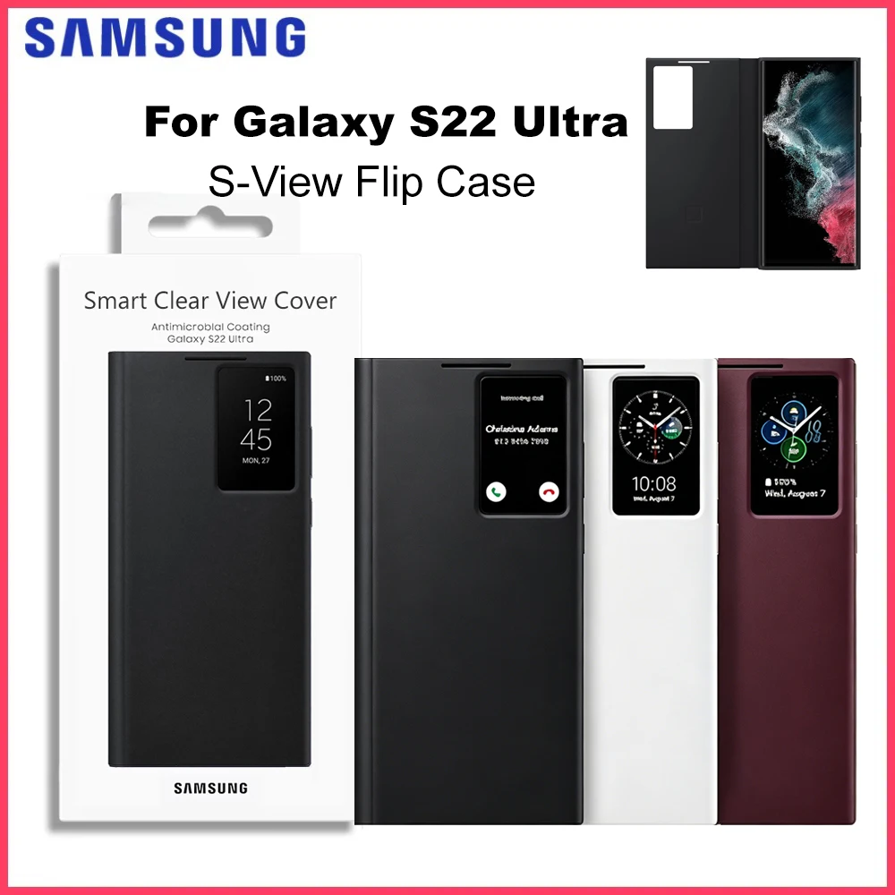 Funda Original Samsung Galaxy S22 Ultra S-View Flip Case SM-S908 de Alta Calidad con Vista Inteligente Transparente para Galaxy S22Ultra