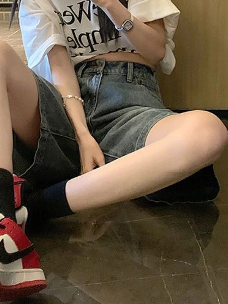 데님 S-4XL 반바지 여성 블루 루즈 빈티지 하이 웨이스트 여름 쿨 스트리트웨어 패션 학생 미적 데일리 올 매치 Ulzzang