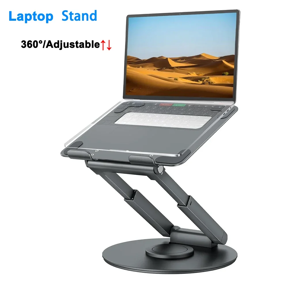 

Telescopic Laptop Stand for Desk with 360° Swivel Base Height Adjustable Portable Riser Holder for MacBook Pro 10-17inch Laptop