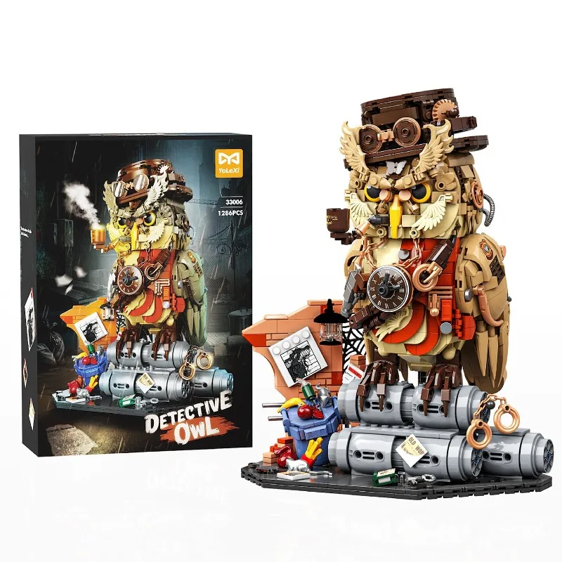 1286 قطعة من مكعبات البناء الإبداعية على شكل بومة المحقق الخاص، زخارف راقية، لعبة بناء هدية للأطفال والكبار