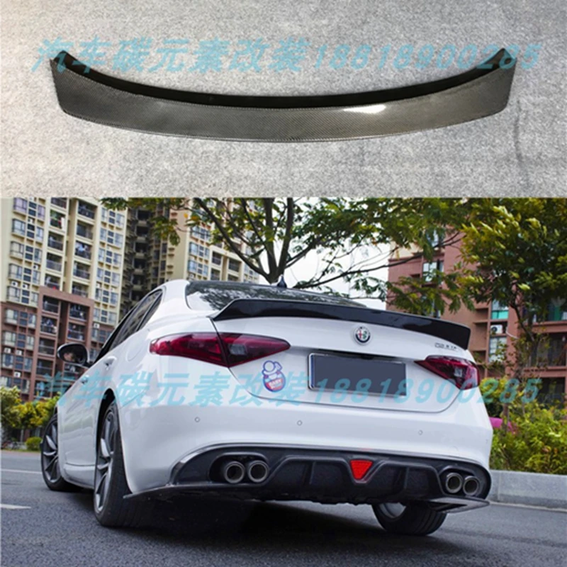 For Alfa Romeo Giulia Spoiler Carbon Fiber Rear Trunk Spoiler Black Finish Quadrifoglio Verde CM Style 2015 - UP