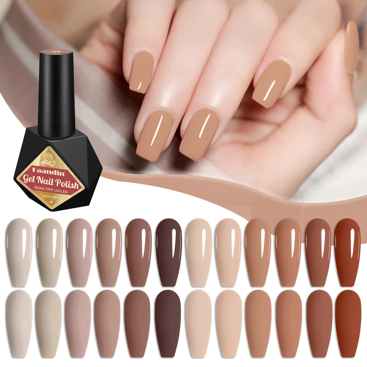 12Pcs/Set Faandin 0.24oz*12 Bottles, Nude Color Series Solid Gel Nail Polish Set, Perfect Gift for Mom, Perfect Gift for Girlfriend, Nude Color, Camel Color, Coffee Color Etc. All Included, Rich Color, Stylish Bottle Shape, Not Easy to Fade, Easy for Nail Art Enthusiasts to Use, Removable Nail Polish Gel Gift Box, for Daily Use, Attending Salon Parties, Dating, Essential Item Color