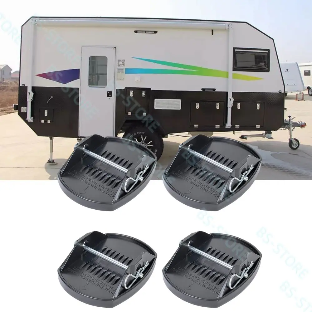 4PCS-Generic RV Trailer Jack Pads Easy Installation Leveller Wheel Foot Leg Support Universal Wheel Foot Leg Support Adapter