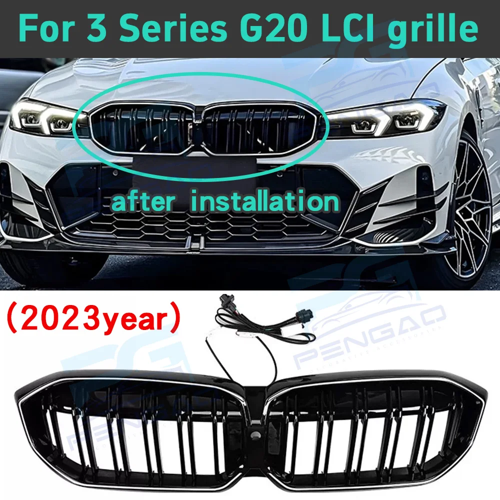 

Front grille For BMW 3 Series G20 LCI 2012-2019 LED emit light Racing Grills refit Double bar grille Exterior Parts