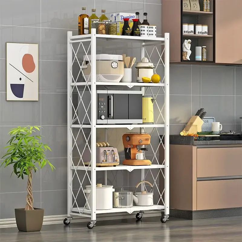 Foldable Large Iron Frame Storage Multifunctional Living Room Rack Multilayer Bookshelf Display Kitchen Storage Rack