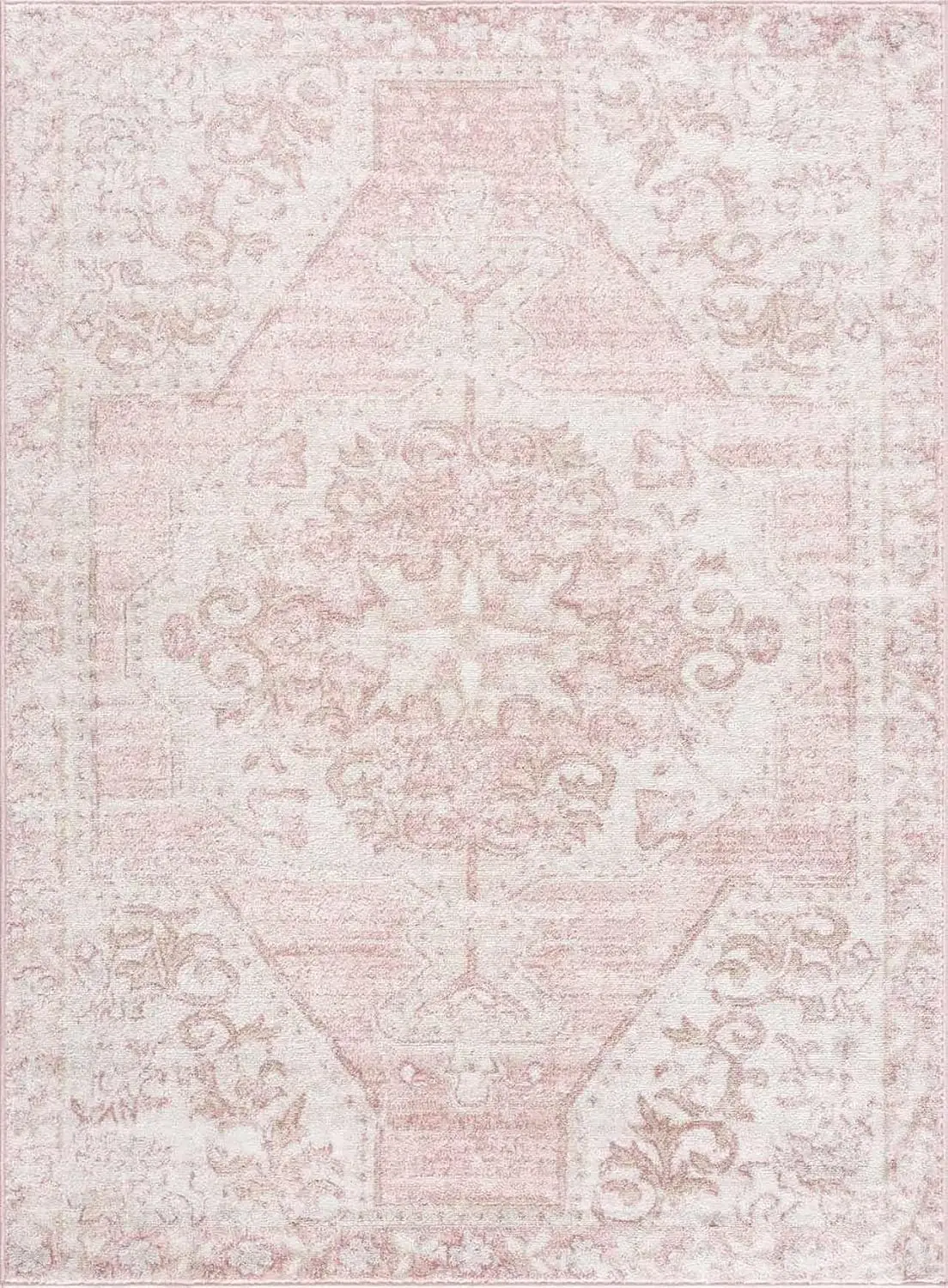 Blush & Light Pink Collection Snead Bohemian Oriental Medallion Oversized Area Rug - Traditional Floral Carpet For Living Room