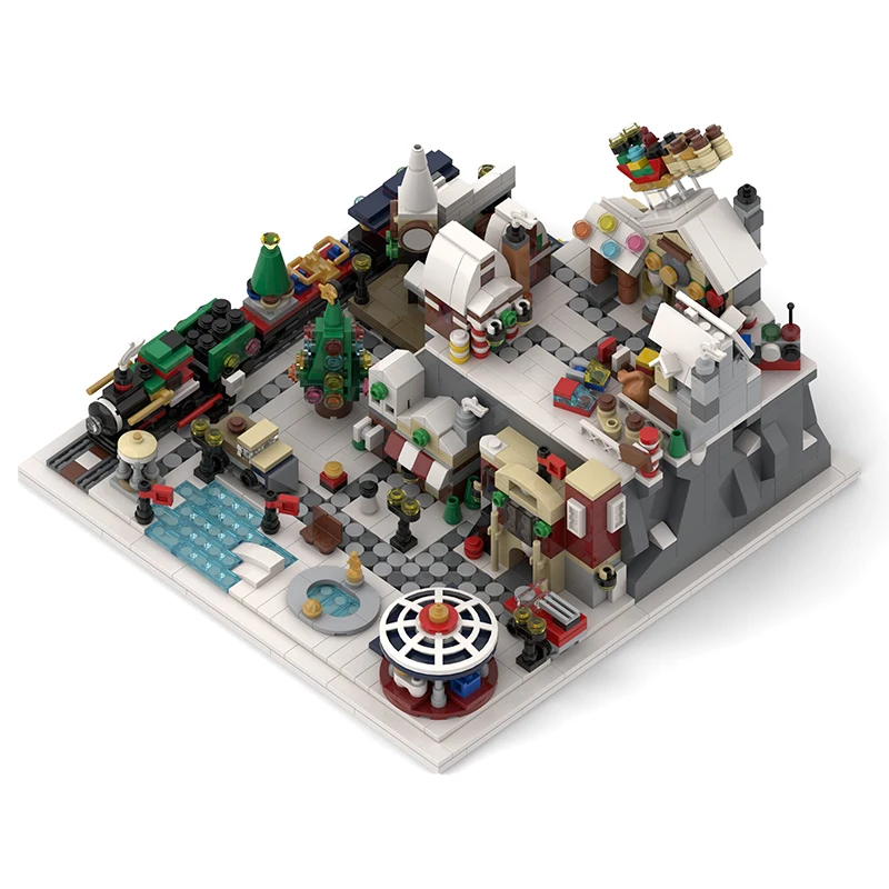 New 1533Pcs Hot Selling Christmas View Moc Modular Winter Village Model Building Blocks Diy Creative Ideas Toys Birthday Gift