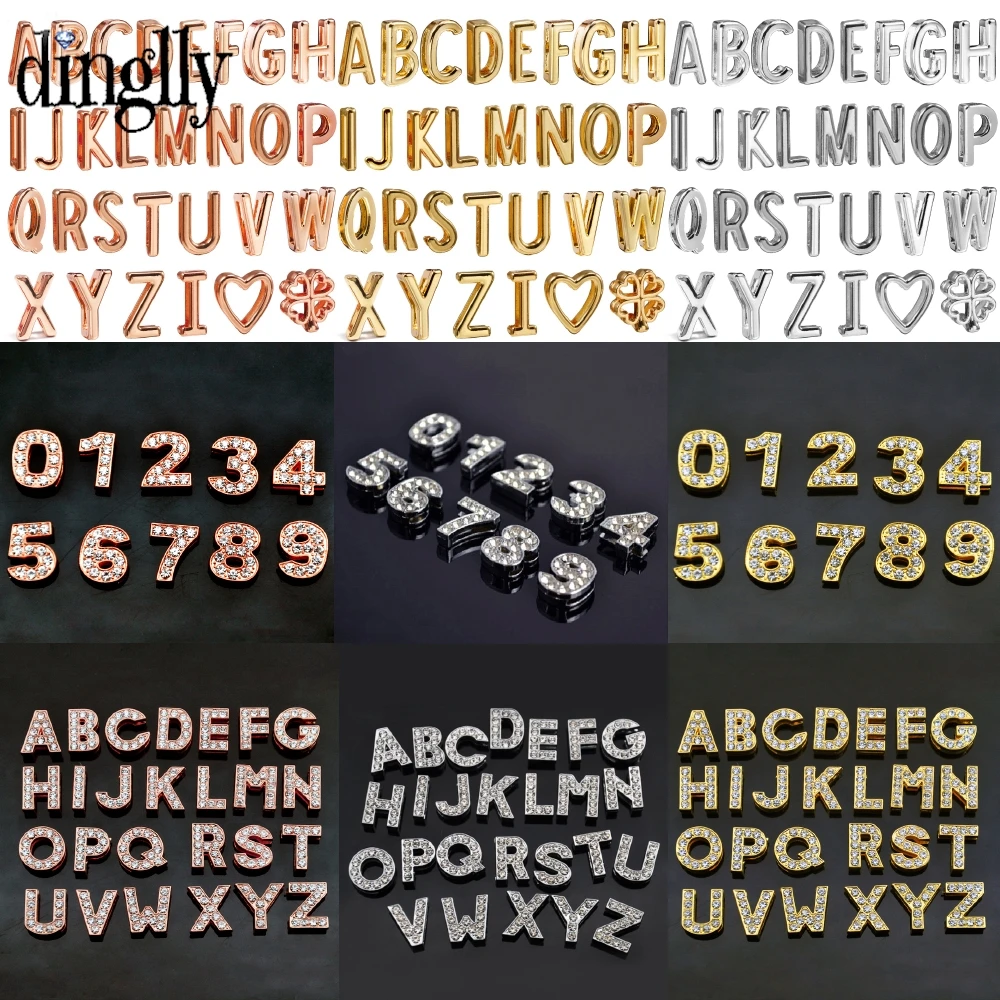 English Letter Set 10mm*2mm Long Square Hole Alloy Bead Is Suitable For Ribbon String Decoration Flake Bracelet Strap Accessory