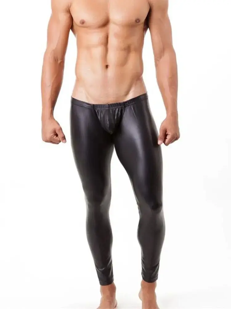 

S-XL Convex Pouch Faux PU Leather Leggings Low Waist Mens Pencil Pants Trousers Tights Pantalon Spodnie Joggers Collant Pijamas