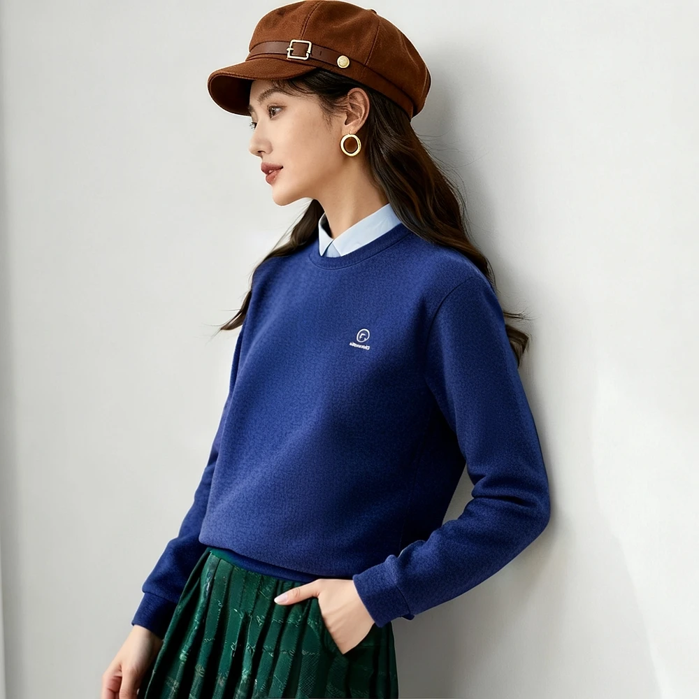 

Homeslice 2025 Spring Autumn Women's Basic Color Fce Lined Warm Knitwear Long Sve round Ne Pullover Polyester F...