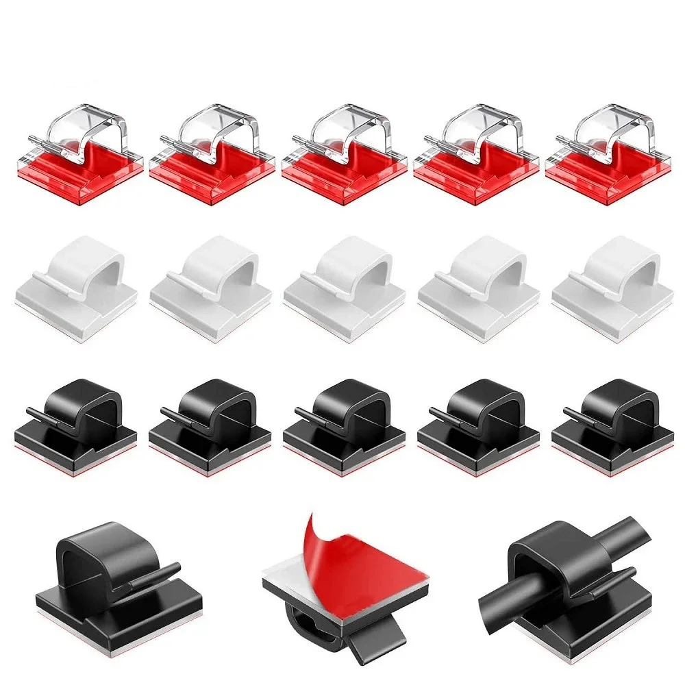 50 Pack Transparent Self-Adhesive Cable Management Clips Mini R Shape Wire Organizer Hooks Sticky Cord Holder for Charging Cable