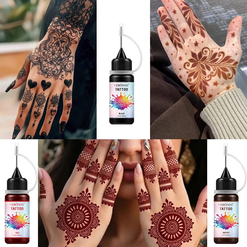 2PCS Black Temporary Tattoo Ink Kit With 120pcs Stencils DIY Body Art Henna Tattoo Set Waterproof Long Lasting
