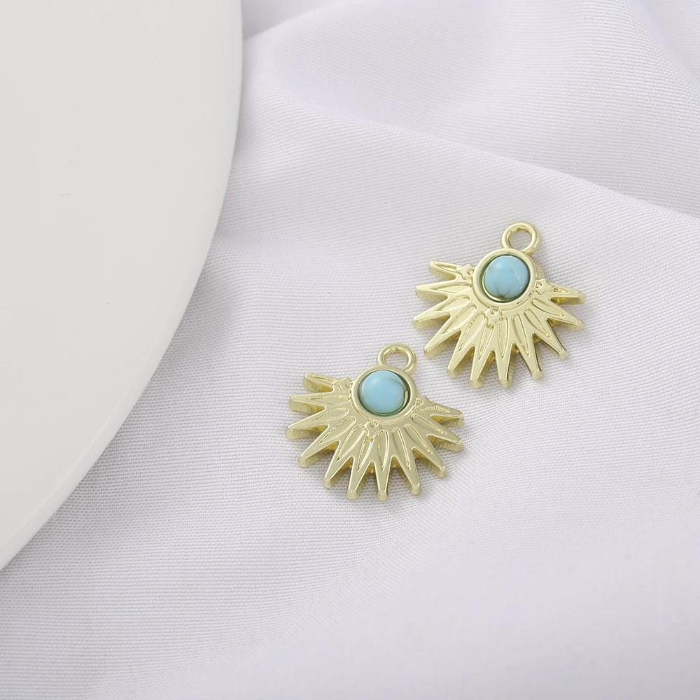 

10Pcs Gold Color Sun Charm With Turquoise Half Sunflower Pendant For Diy Women Earring Necklace Jewelry Making Supplies 20x20mm