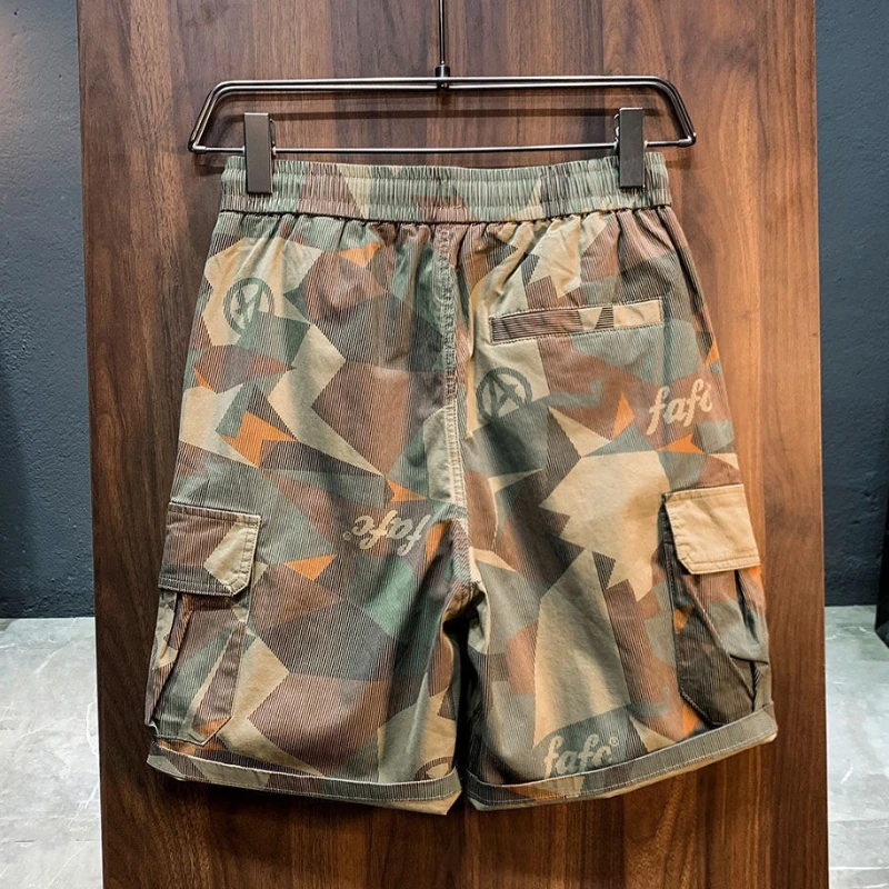 Mens Cargo Shorts Camo Camouflage Short Pants for Men with Draw String Green Elastic Waist Summer Luxury Y2k Popular Streetwear