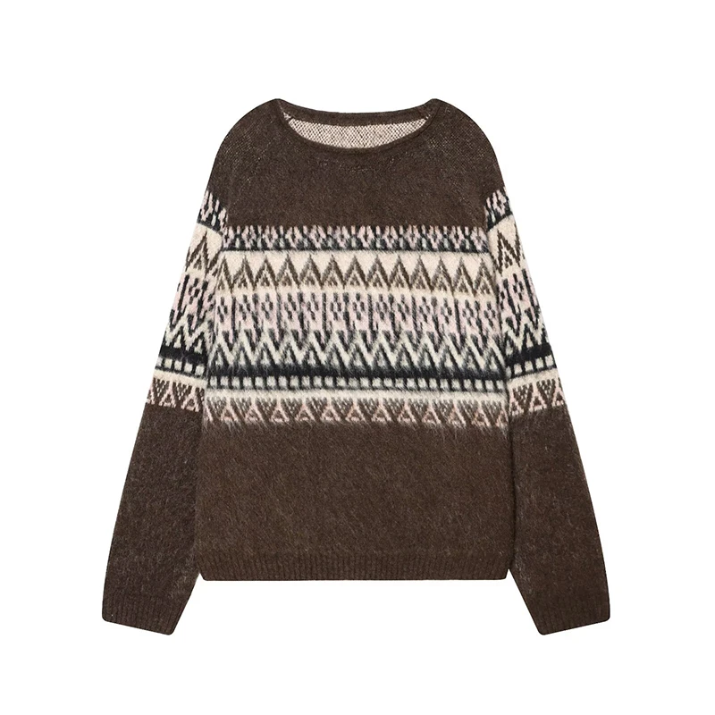 

YENKYE жаккардовый вязаный пуловер с матовым эффектом, женский повседневный винтажный свободный свитер с длинными рукавами, женские зимние топы