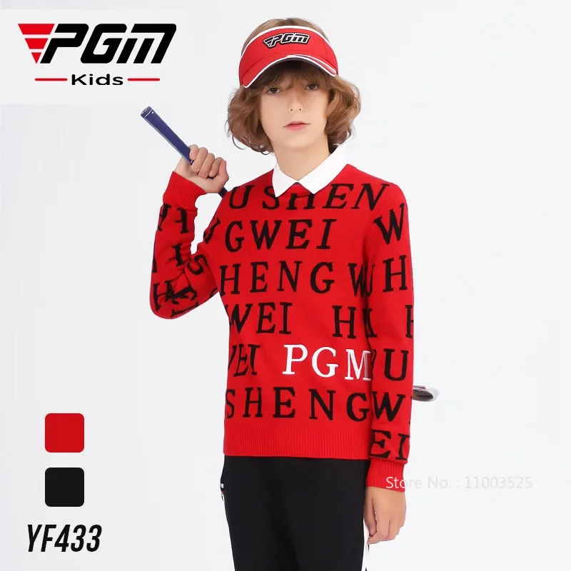 

PGM Boys Wool Knitted Golf Sweater Children Warm Letter Print Shirt Kids Thicken Round Collar Tops Winter Golf Sport Sweater