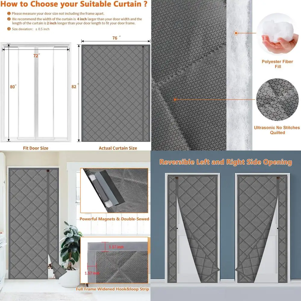 

Gray Waterproof Insulated Door Curtain, 72 x 80, Polyester Filled, Weatherproof, Noise-Reducing, Side Opening