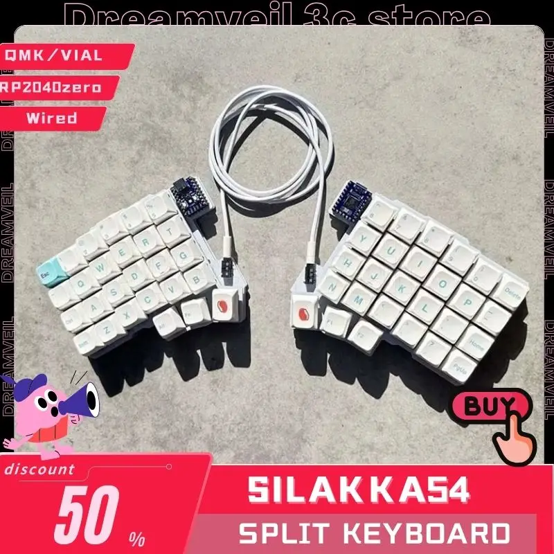 Silakka54 Split Keyboard Wired Keyboard Ergonomics QMK/VIAL RP2040zero Support Hot Swap Customized PC Gamer Accessories Gifts