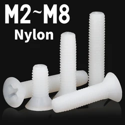 10~100PCS White Nylon Countersunk Head Screws M2 M2.5 M3 M4 M5 M6 M8 Flat Head Cross Groove Plastic Cross Head Bolts