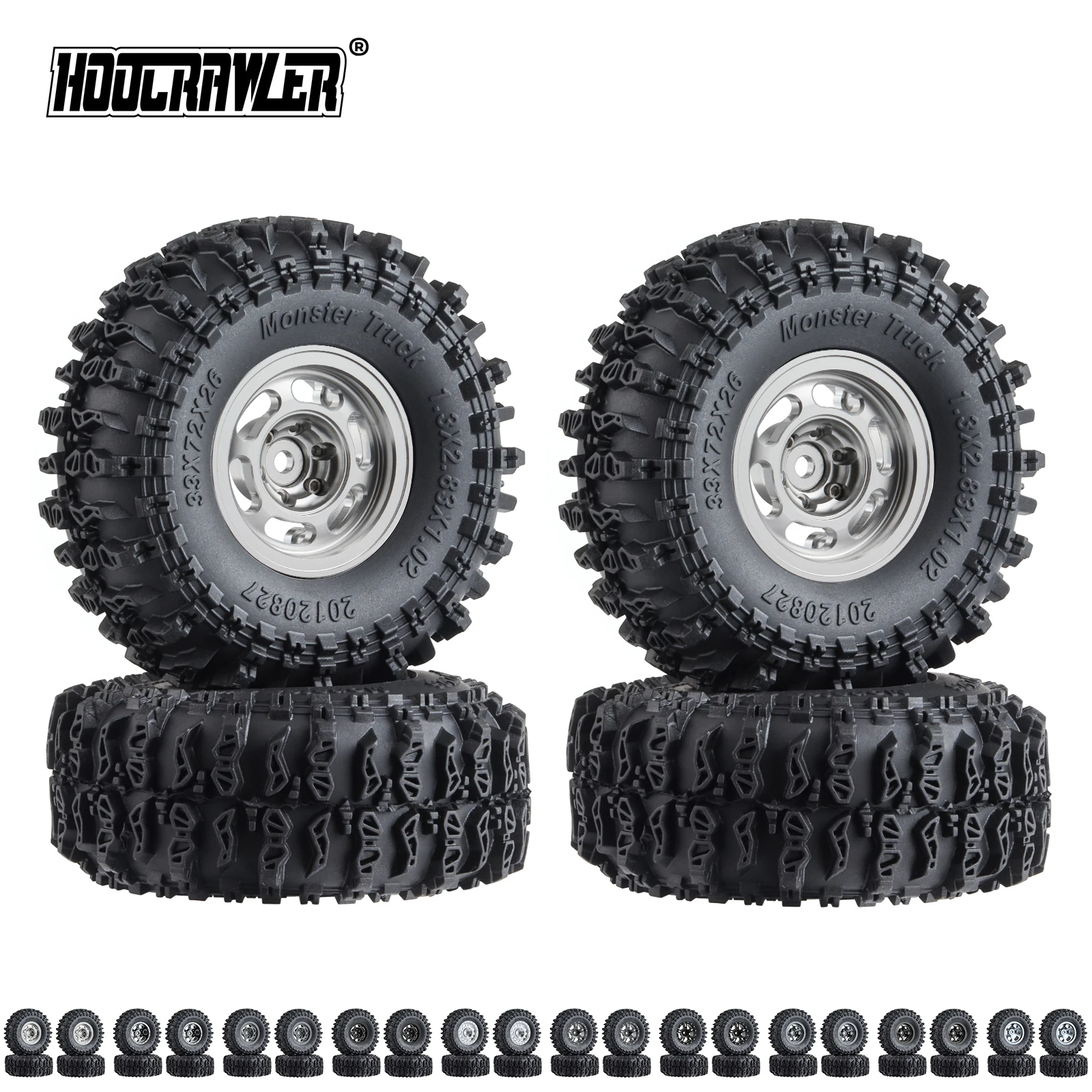

Комплект резиновых колес Hoocrawler Swamp Claw 70*27 мм 1,3 дюйма, колесные шины для 1/18 TRX4M 1/24 RC SCX24