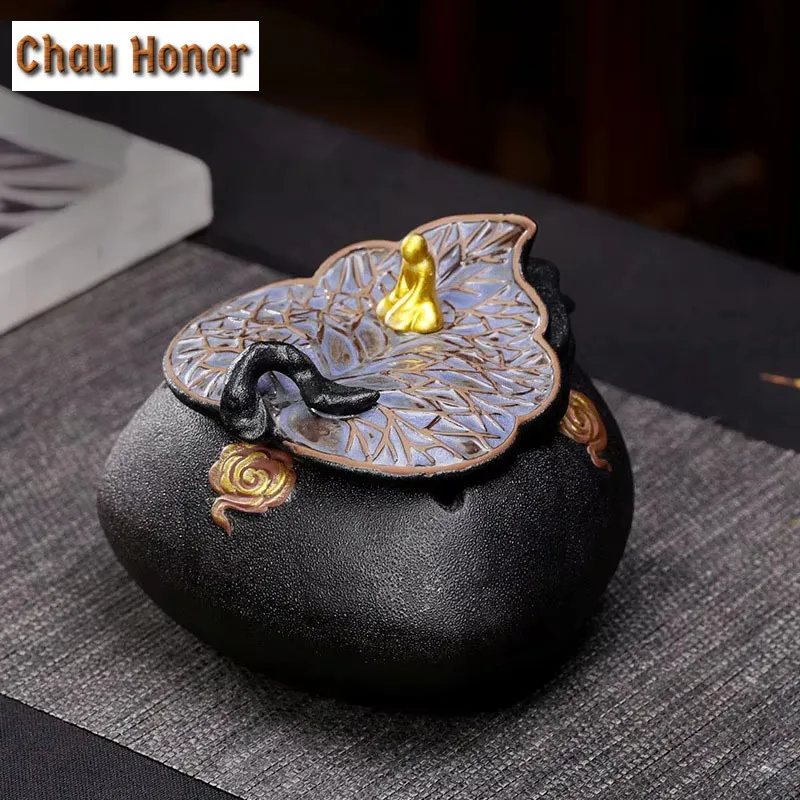 

Creative Black Pottery Ashtray Home Decoration Accessories Ceramic Personality With Cover Anti Fly Ash Ashtray Customized Gift
