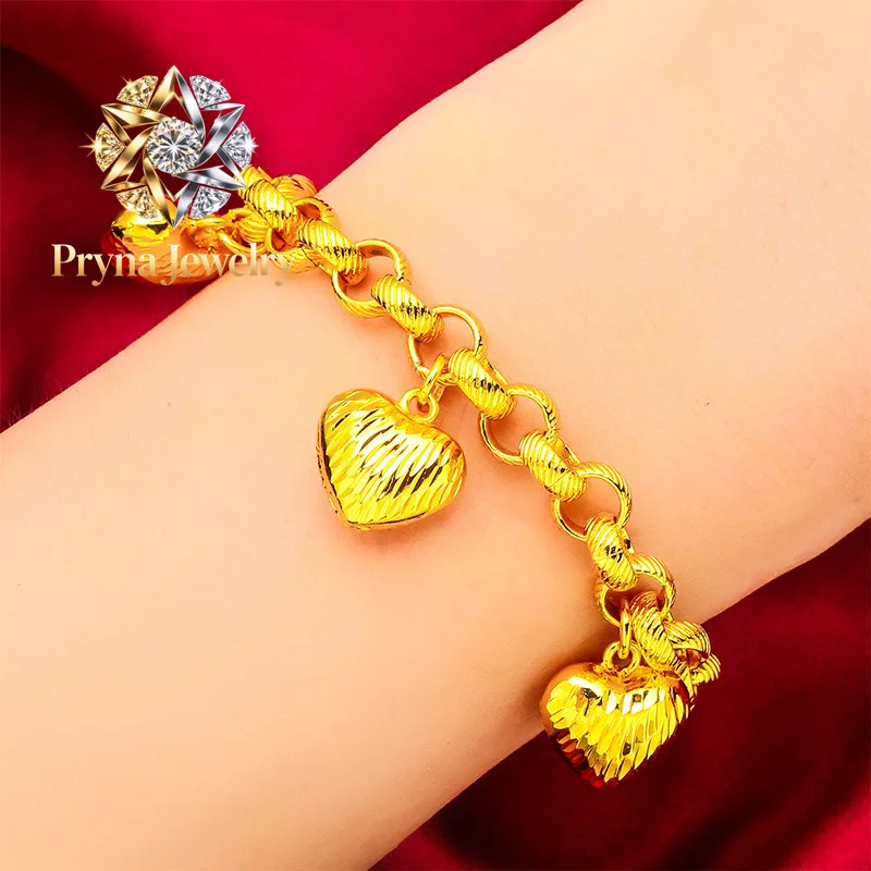 

Pryna Jewelry 24K Gold Pineapple Heart Bracelet AU999 Pure Gold, playful pineapple-heart design, 3D shape for a lively and eleg